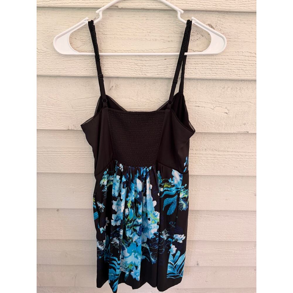 White House Black Market Floral Slip Dress Size 4 Black Blue Beaded Strap Dress - Picture 9 of 9